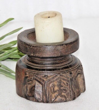 Porte-Bougie Ancien En Bois