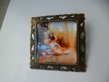  broche épingle bronze carré cabochon danseuse 25mm