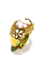 Anneau Camée Naturel Gravé à la Main Argent 925 Plaqué or Jaune Réglable