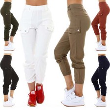 Femmes Taille Haute Pantalon Extensible Loisirs Poches Cargo-Stil Sexy 36 38 40