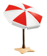Playmobil Accessoire Décor Plage Grand Parasol Blanc & Rouge sur Pied & Support