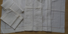 Drap ancien, taie oreiller,traversin ,mono JS,broderies jours échelle ,235 x 312