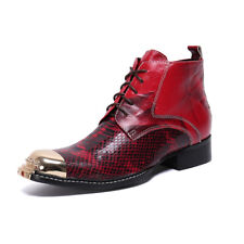Hommes Cuir Véritable Bottines,Western Chaussures en cuir , Punk Bottes, Rouge