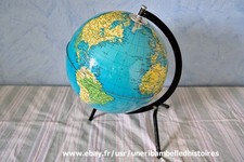 ANCIENNE MAPPEMONDE GLOBE TERRESTRE PIED TRIPODE CARTES TARIDE , hauteur 26 cm