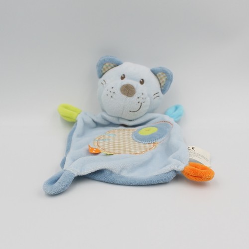 Doudou plat chat bleu vert