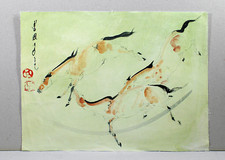 MONGOLIE ! peinture sur toile,  pigments naturels, chevaux mongols, signée, rare