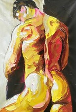 tableau peinture originale huile sur toile homme nu intégrale /gay male painting
