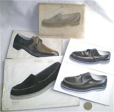 5 ANCIENNES GOUACHES PROJET DE CHAUSSURES POUR CATALOGUE ANNEES 60