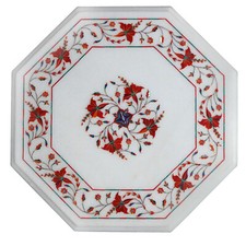 15 " Marbre Table Top Handmade Naturel Demi-Précieuses Pierres Floral Work