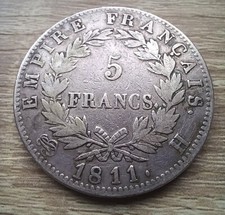 France Monnaie 5 Francs Argent Napoléon 1er 1811 H La Rochelle Très Rare 