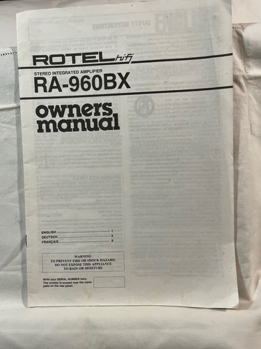Rotel 960bx owner s - rotel, owner's