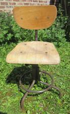 CHAISE D'ATELIER INDUSTRIEL ARCHITECTE FER ET BOIS Formés REGLABLE Ht maxi 57 cm