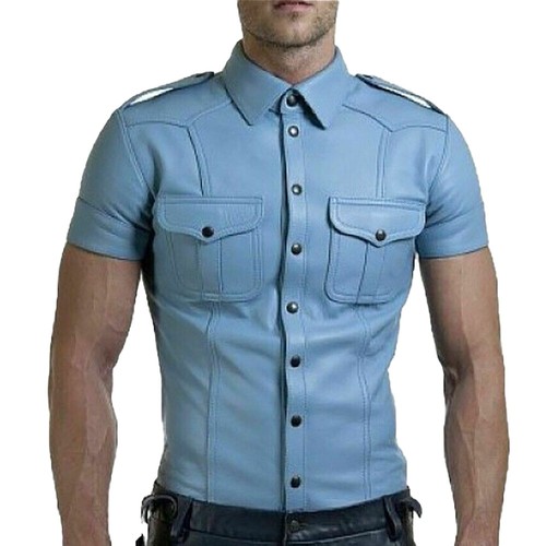 Hommes cuir chemise manche - cuir,