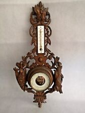 Bel ancien thermomètre et baromètre en bois sculpté thème " CHASSE"