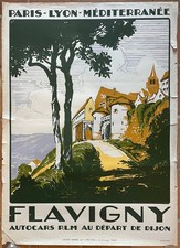 AFFICHE PLM AUTOCARS DÉPART DIJON BOURGOGNE FLAVIGNY JULIEN LACAZE PLM 1927