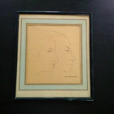 Marcel Roche superbe dessin à la plume portrait couple artistes signé années 30