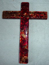 superbe croix rouge en verre de Murano à incrustation de feuilles d'or, déco!
