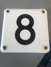 Ancienne Plaque Emaillée Chiffre Blanc Numero 8