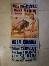 Affiche originale Ancienne  Plaza de TOROS de BEZIERS Gran Corrida CARVAJAL -
