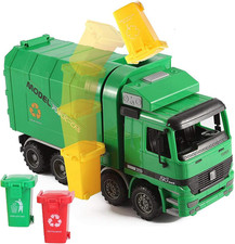 14" Friction-Powered Garbage Truck Toy with Side Loader & Back Dump