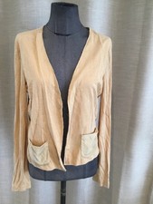 Superbe Veste Beige Lin Cuir Majestic Filatures 36/38 Tbe