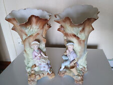 SITZENDORF XIXe Paire - Vase bucolique & romantique Porcelaine biscuit Allemagne
