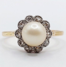Bague marguerite antique or 18k perle diamant taille rose (circa 1900)