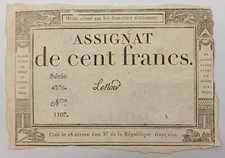 Billet ASSIGNAT DE CENT FRANCS 1795 Signé  LENOIR (Signature N°32/50)