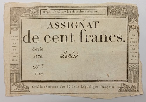Billet assignat cent francs - billet, de