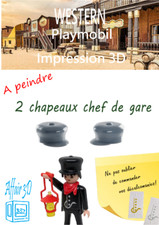 Custom western Playmobil train en 3D - 2 chapeaux chef de gare