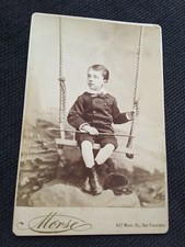 Photographie ancienne enfant balançoire canne Morse San Francisco 1881