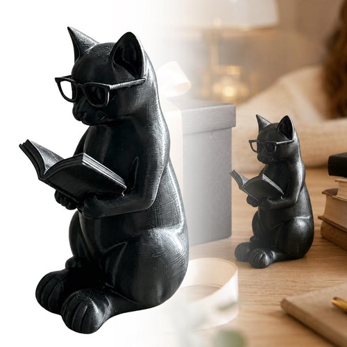 Figurine chat lecture résine - chat,