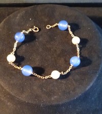 Bracelet marseillais or 18 carats, perles de culture, agates bleues