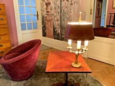 Lampe bouillotte en bronze doré 3 feux style empire abat-jour tôle