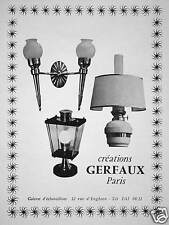 PUBLICITÉ 1956 CRÉATIONS GERFAUX LAMPE LUMINAIRE PARIS