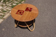 Table basse rotin & céramique par Audoux & Minet 1950