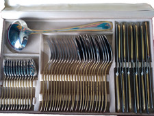 Ancienne Ménagère Guy Degrenne 49 Pièces Inox Décor Perles Dorées. Années 1970