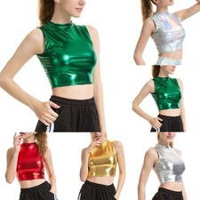 Femme Débardeur Gilet Été Haut Effet Mouillé Vêtement de Soirée Court Col Mork