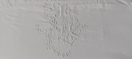 Drap lin blanc monogramme