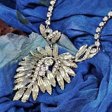 Collier Vintage 60's Rivière De Strass Sur Métal Rhodié Ras De Cou Longueur 42Cm