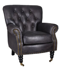 Bergère Cuir Véritable Chesterfield Fauteuil Rétro Fauteuil en Cuir Antique