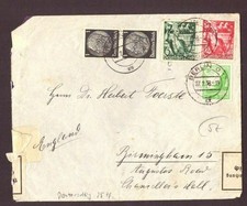 Dt. Reich affranchissement mixte Berlin pour Angleterre / Birmingham 1938