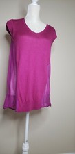Shae For Anthropologie Heather & Sheer Flowing Boho Tunic V Neck Top Fuchsia S