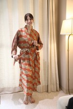 Robe longue kimono orange-vert