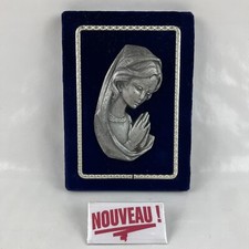 ➜TABLEAU/CADRE EN ÉTAIN ou sculpture de la Sainte Vierge Marie sur velours bleu