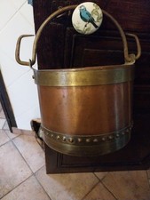 Tres Ancien Chaudron Seau Cuivre Laiton Art Populaire Outil Ancien