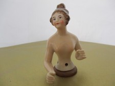 German Porcelain Pin Cushion Half Doll - Arms Away Blue HeadBand 4" Good 