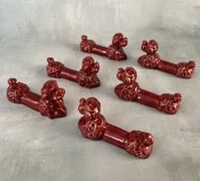 Ensemble de 6 support porte repose couteaux céramique chien caniche rouge