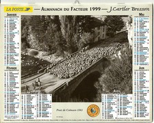 Calendrier Almanach PTT 1999.Pont de Colmars (04) et Vieux Tracteur Deutz.