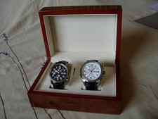 POUR 2 MONTRES BOÎTE BOITIER COFFRET ECRIN ÉTUI BOIS VERNIS PLACAGE LOUPE D'ORME